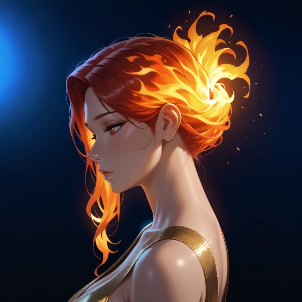 woman,  mature,  fire hair on Tensor.Art