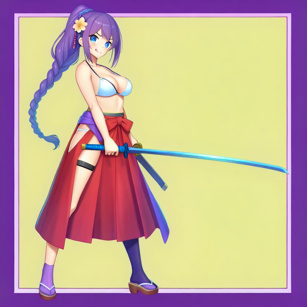 1girl,  purple hair,  braided ponytail on Tensor.Art
