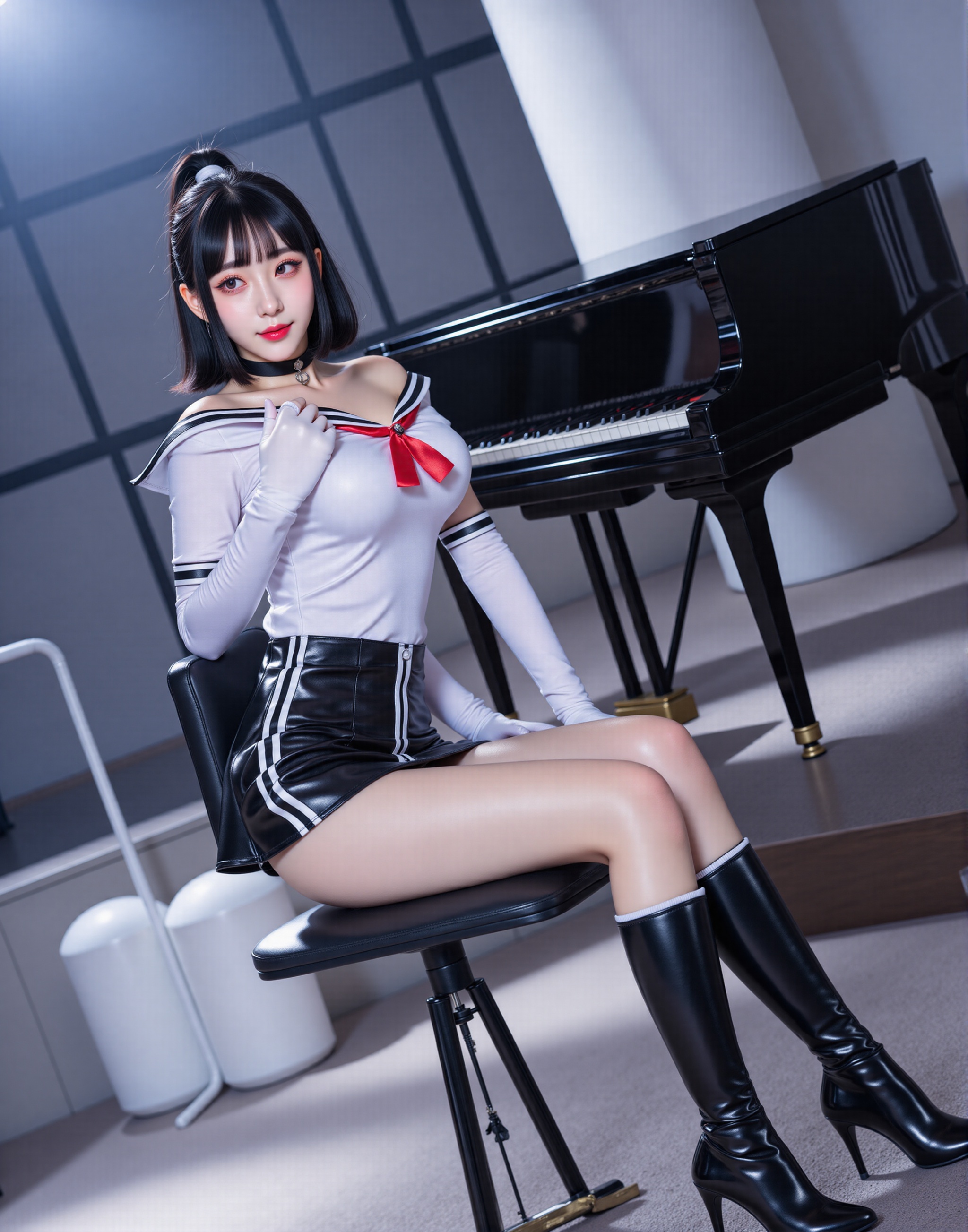 (Young Korean cute 10 year old girl) Very detailed and realistic full body of Sailor Saturn (Tomoe Hotaru) transformed int...