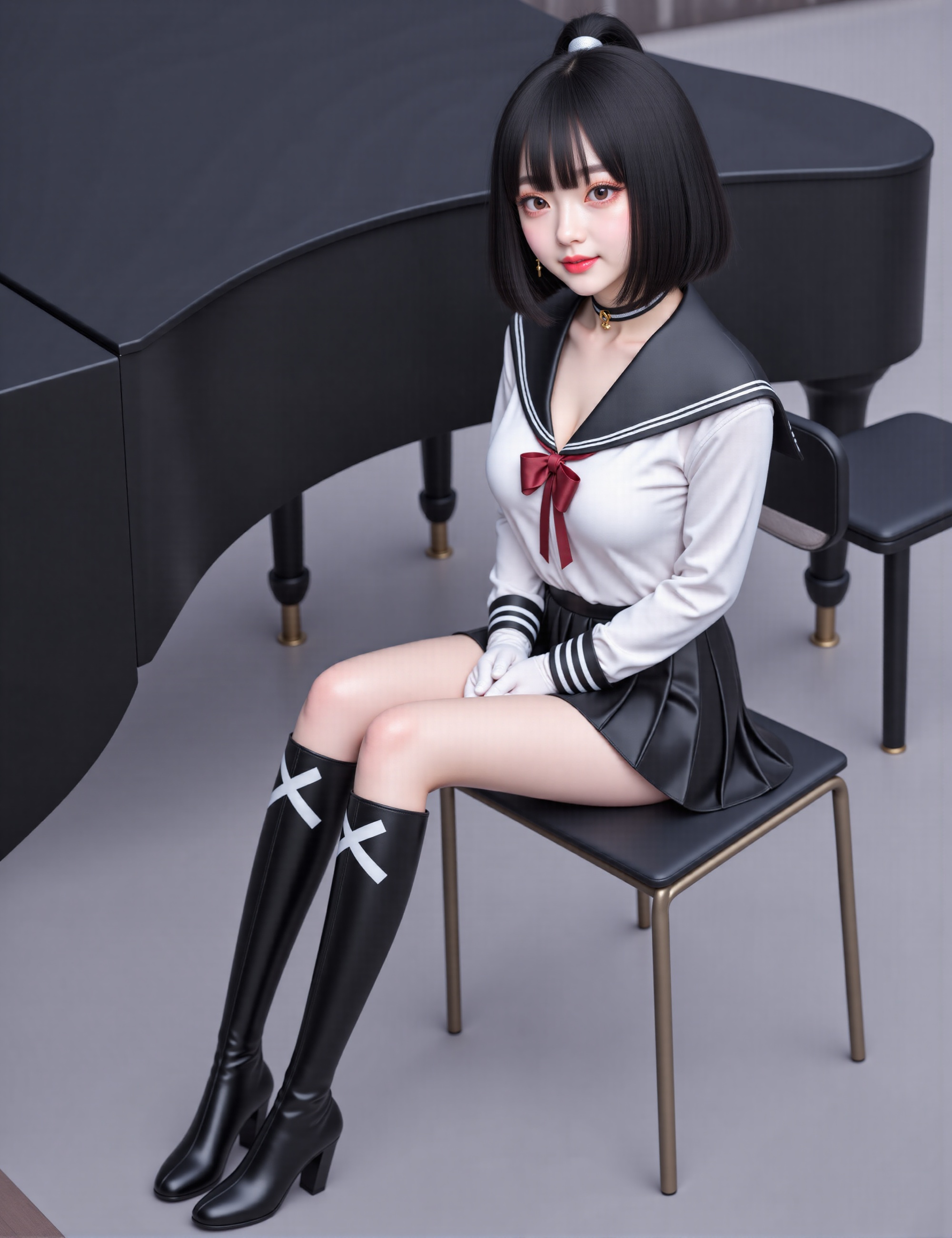 (Young Korean cute 10 year old girl) Very detailed and realistic full body of Sailor Saturn (Tomoe Hotaru) transformed int...