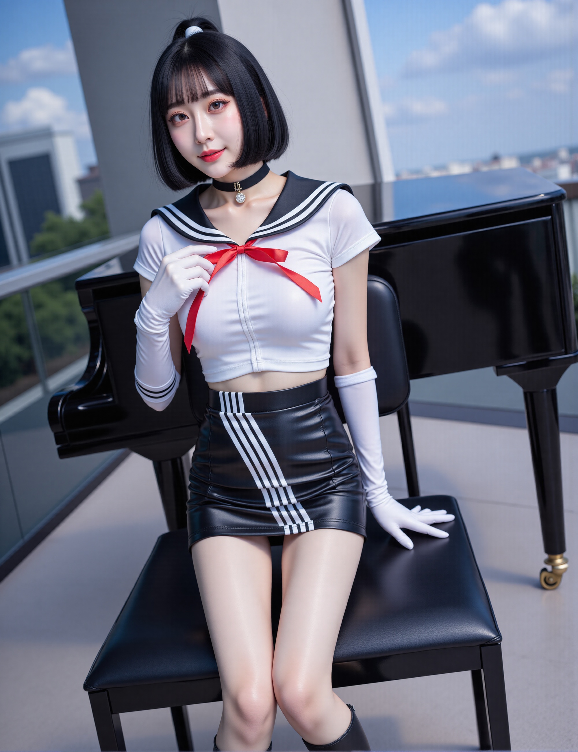 (Young Korean cute 10 year old girl) Very detailed and realistic full body of Sailor Saturn (Tomoe Hotaru) transformed int...