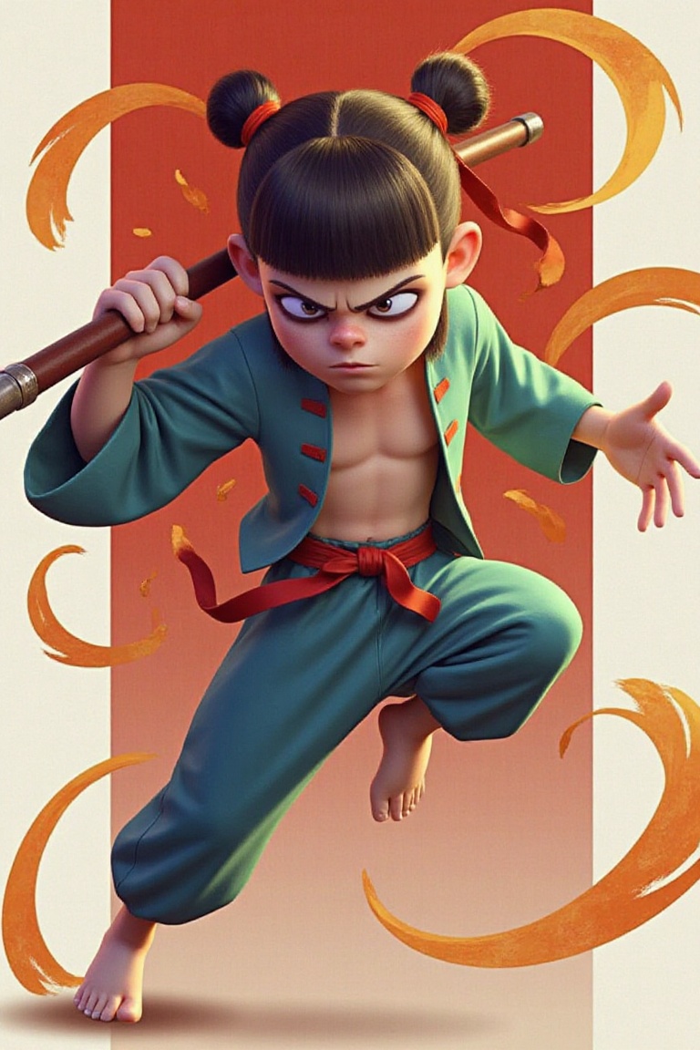 Nezha,  Chinese mythology character,  with double buns hair on Tensor.Art
