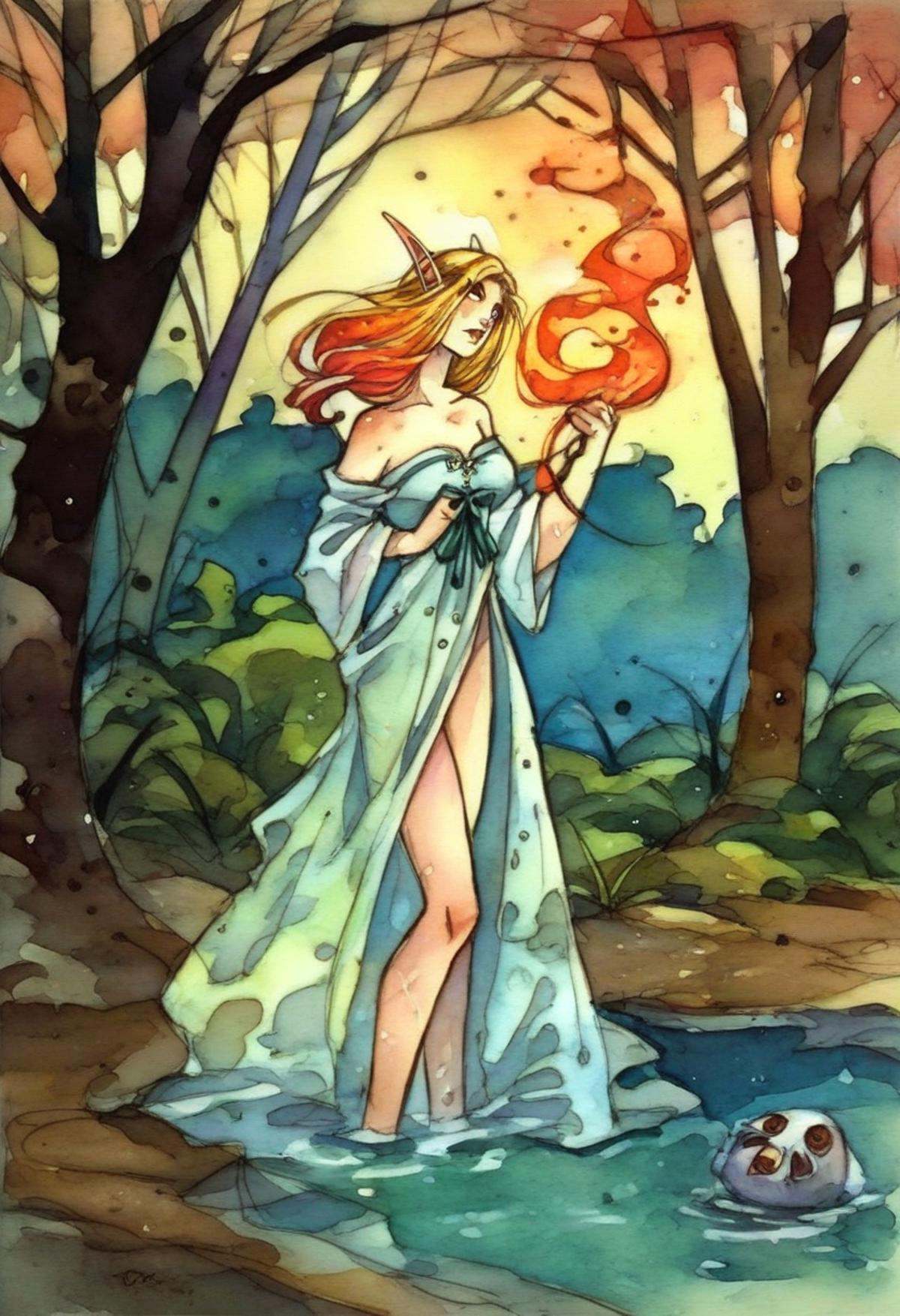 rebecca_style,  fantasy art in watercolor,  erotic on Tensor.Art