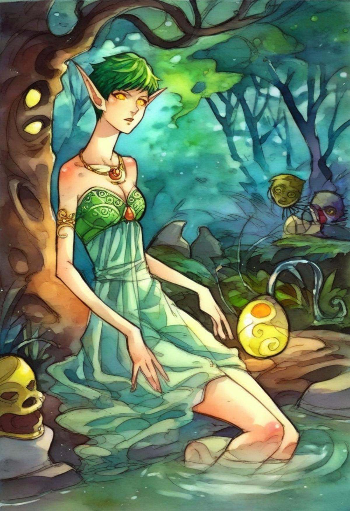 rebecca_style,  fantasy art in watercolor,  erotic on Tensor.Art