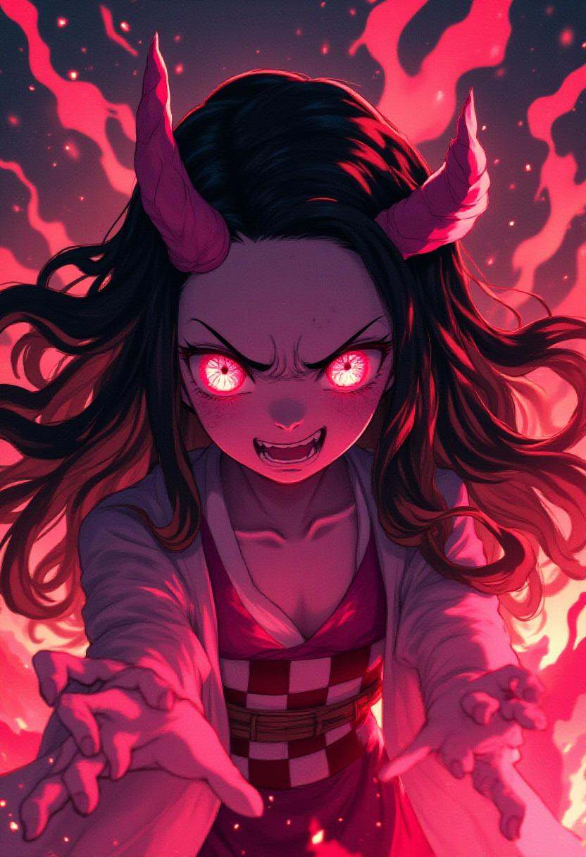 raging nezuko in demon form on Tensor.Art