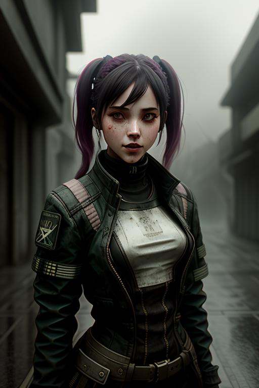 dystopianx style,  a young woman,  street on Tensor.Art