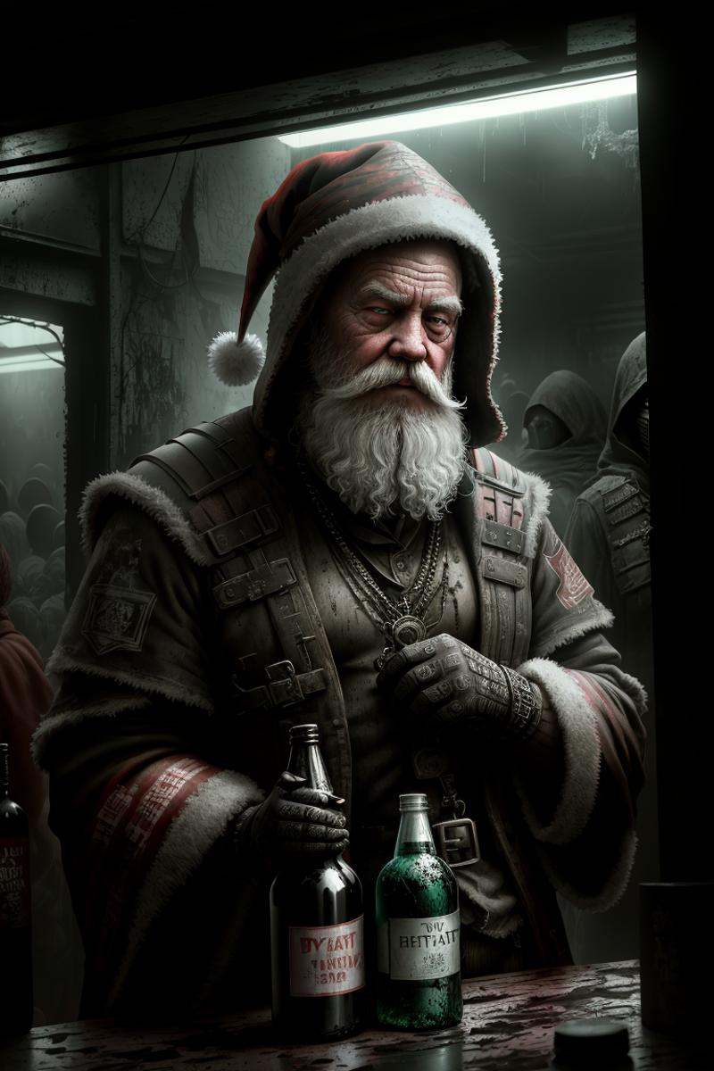 dystopianx style,  drunk,  creepy santa on Tensor.Art