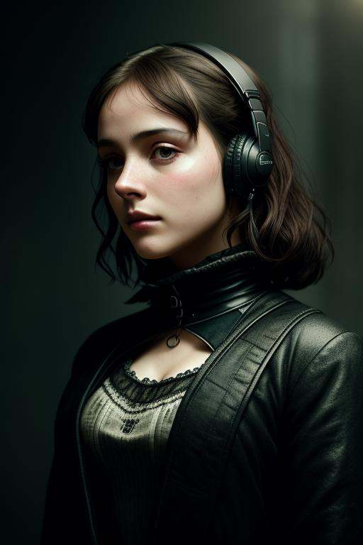 dystopianx style,  Jane Eyre with headphones,  natural skin texture on Tensor.Art