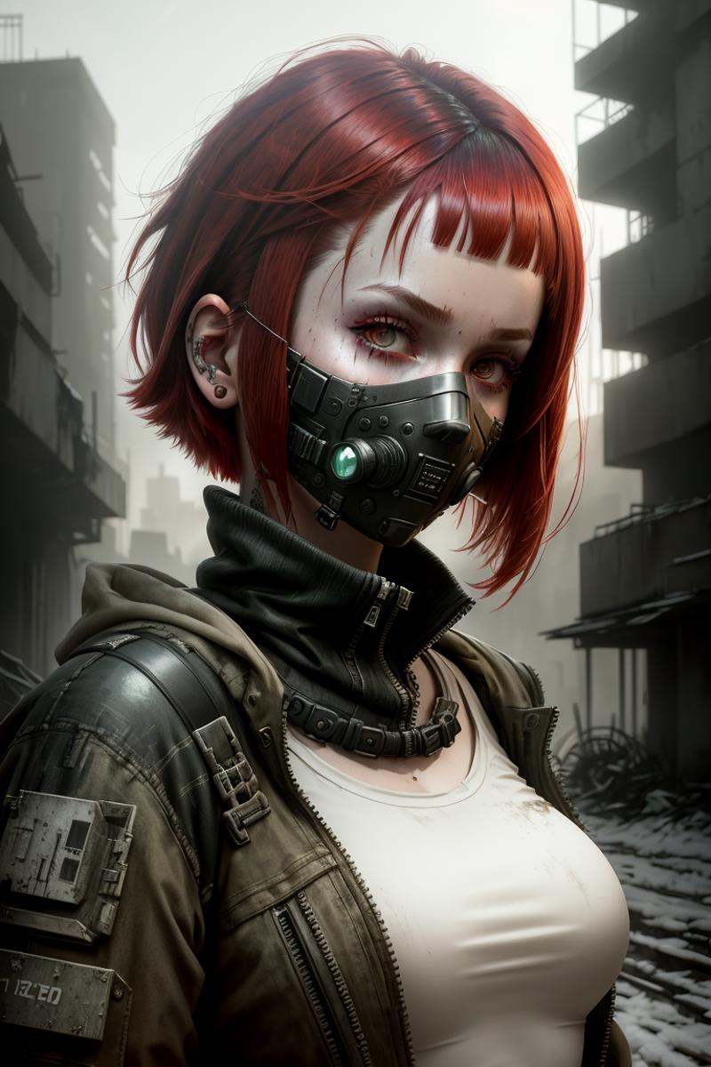 dystopianx style,  RAW photo,  a close up portrait photo of 30 y.o woman in wastelander clothes on Tensor.Art