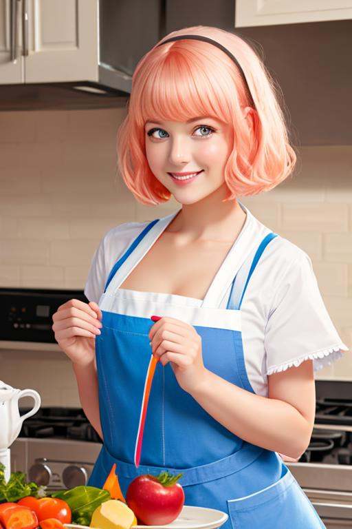 a closeup portrait of a playful maid,  classic bob,  apron on Tensor.Art