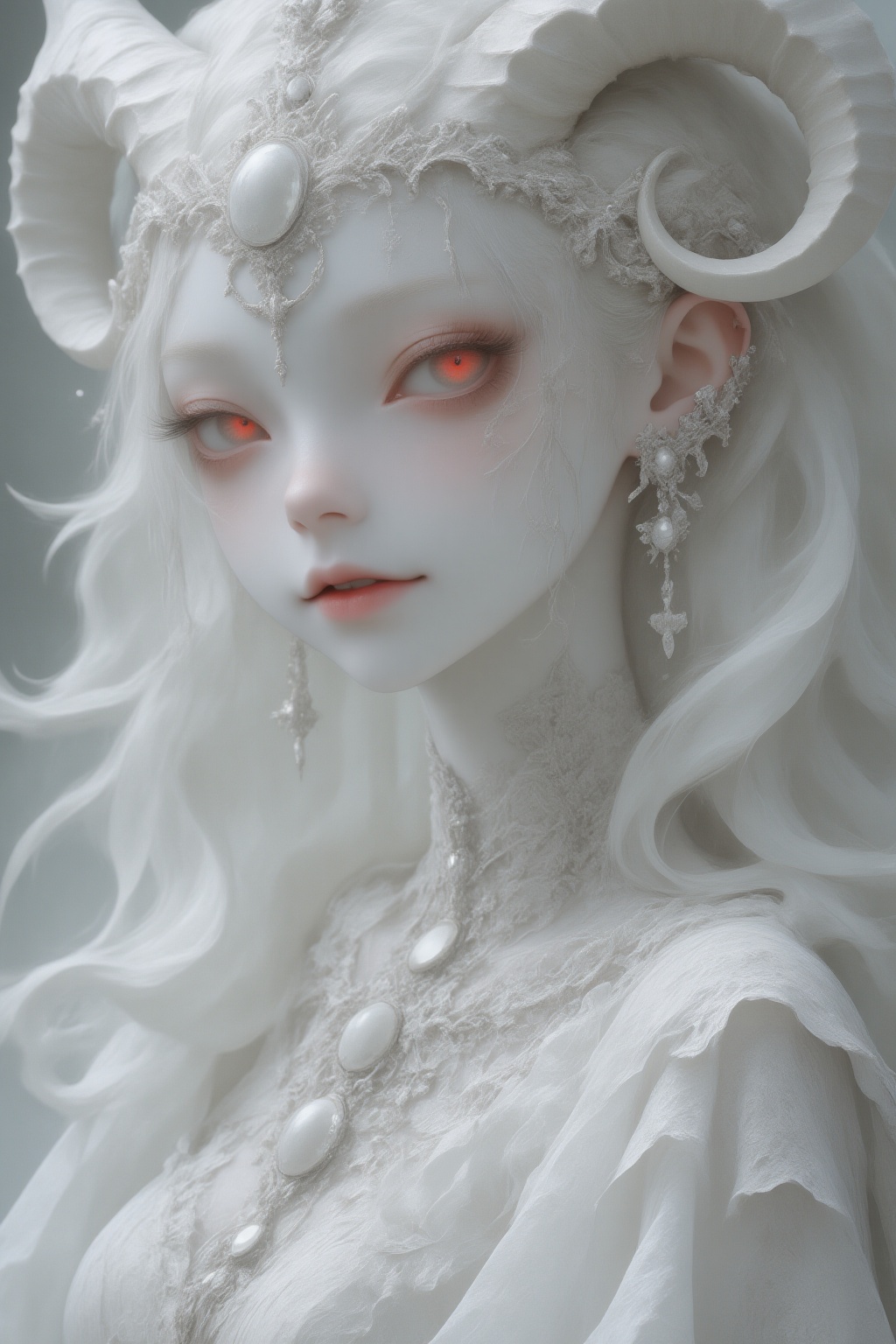 ((long intricate horns) ,  albino demon girl,  enchantingly beautiful on Tensor.Art