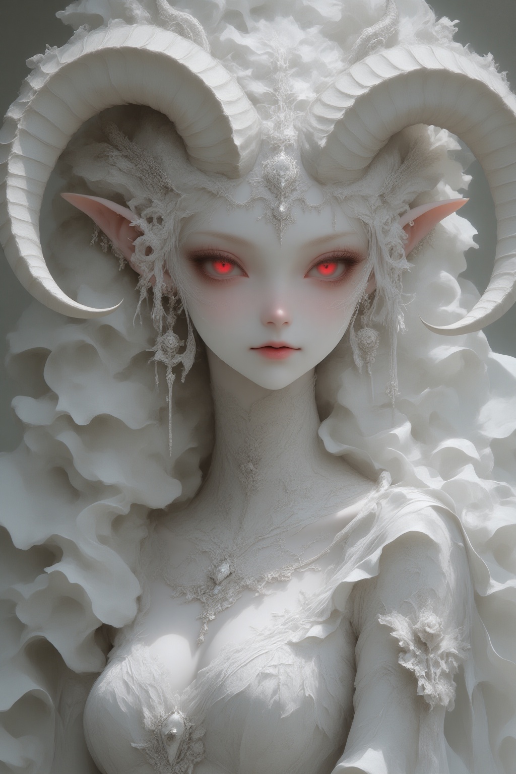 ((long intricate horns) ,  albino demon girl,  enchantingly beautiful on Tensor.Art