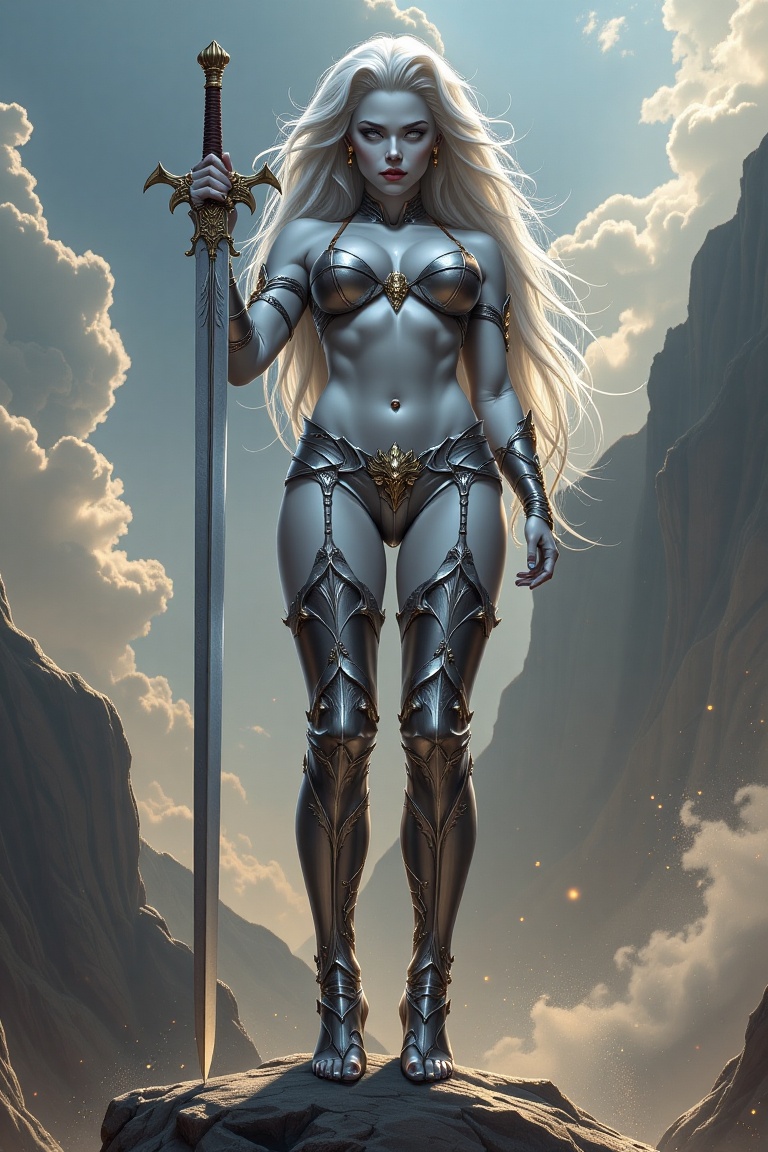 Expressed in amazing 32K ultra-high resolution and highest quality,  exteme close up of Lady death is standing on a rock,...