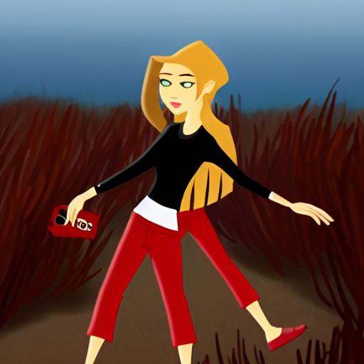 ChaotiKween,  red pants. Her left hand is on her hip,  blonde hair on Tensor.Art