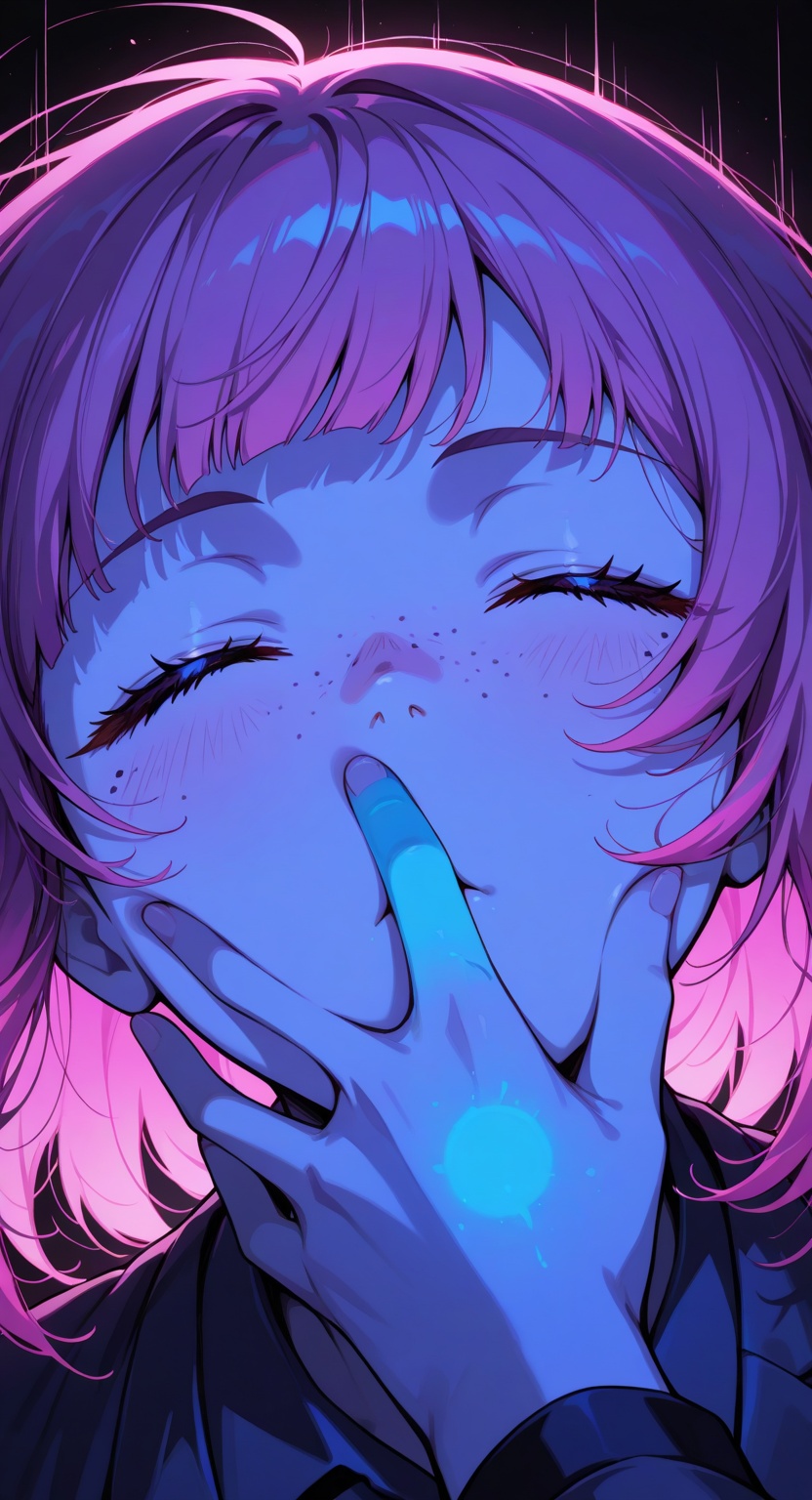close-up,  eyes closed,  vibrant neon streaks on Tensor.Art