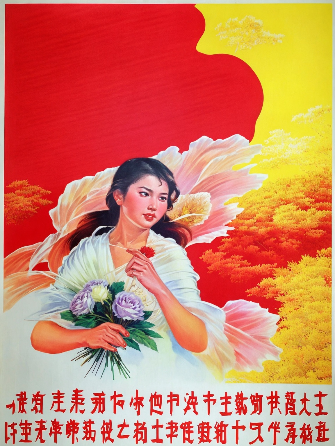 Spreading the petal wings,  a beautiful woman with her hair down with a bouquet of flowers,  1girl on Tensor.Art