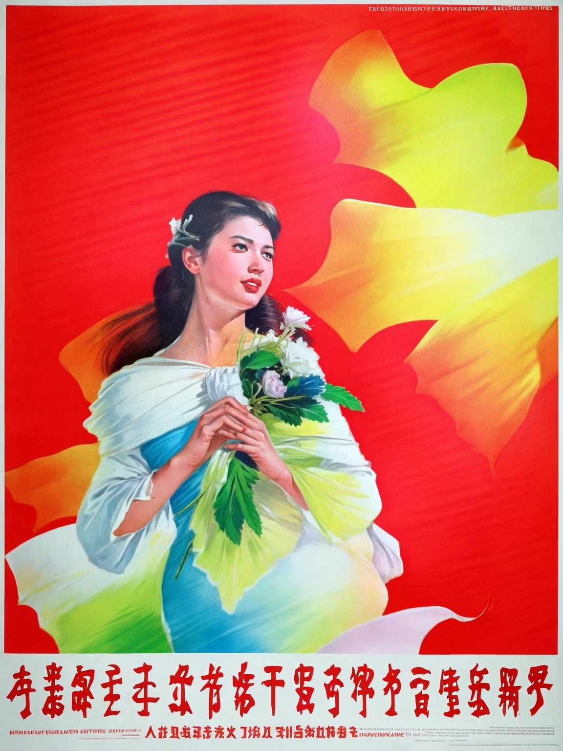 Spreading the petal wings,  a beautiful woman with her hair down with a bouquet of flowers,  1girl on Tensor.Art