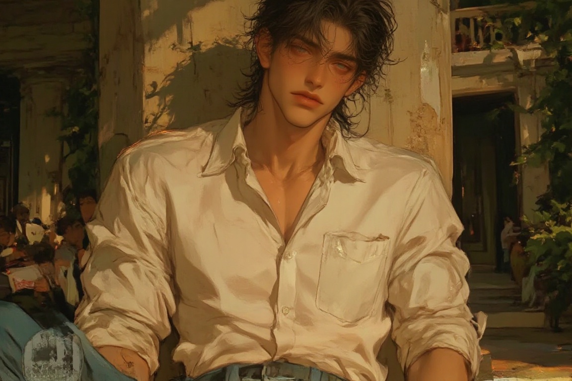 ((Male focus,  solo)),  detailed hair on Tensor.Art