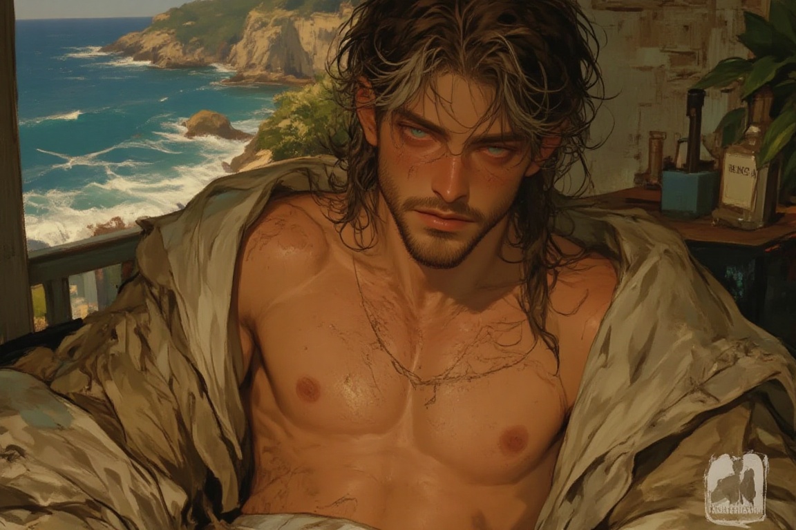 ((Male focus,  solo)),  detailed hair on Tensor.Art