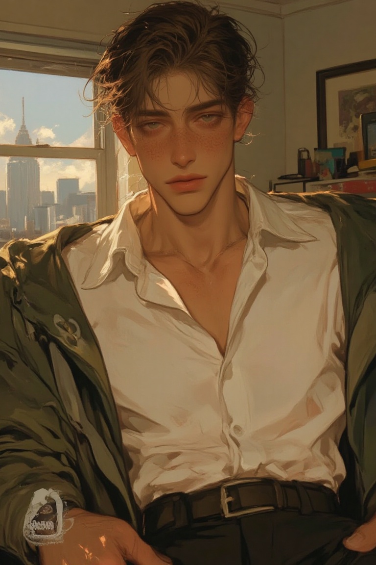 ((Male focus,  solo)),  detailed hair on Tensor.Art