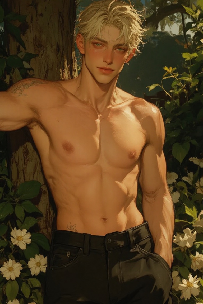 ((Male focus,  solo)),  detailed hair on Tensor.Art
