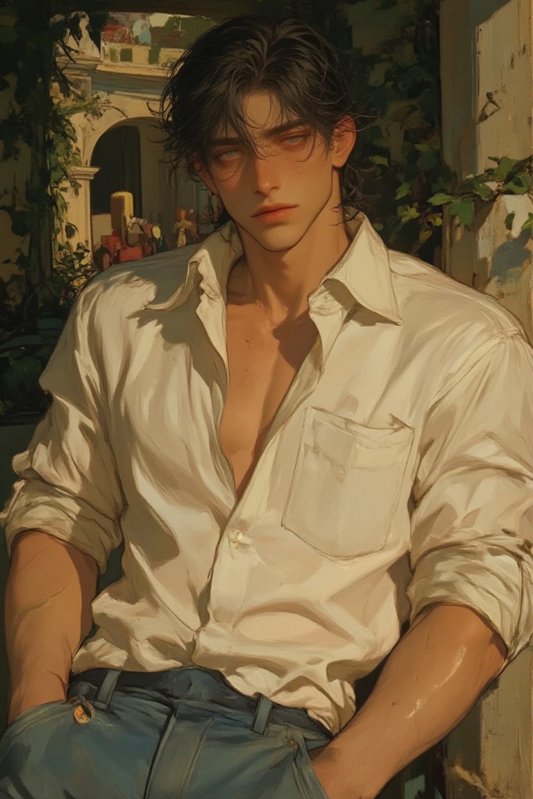 ((Male focus,  solo)),  detailed hair on Tensor.Art