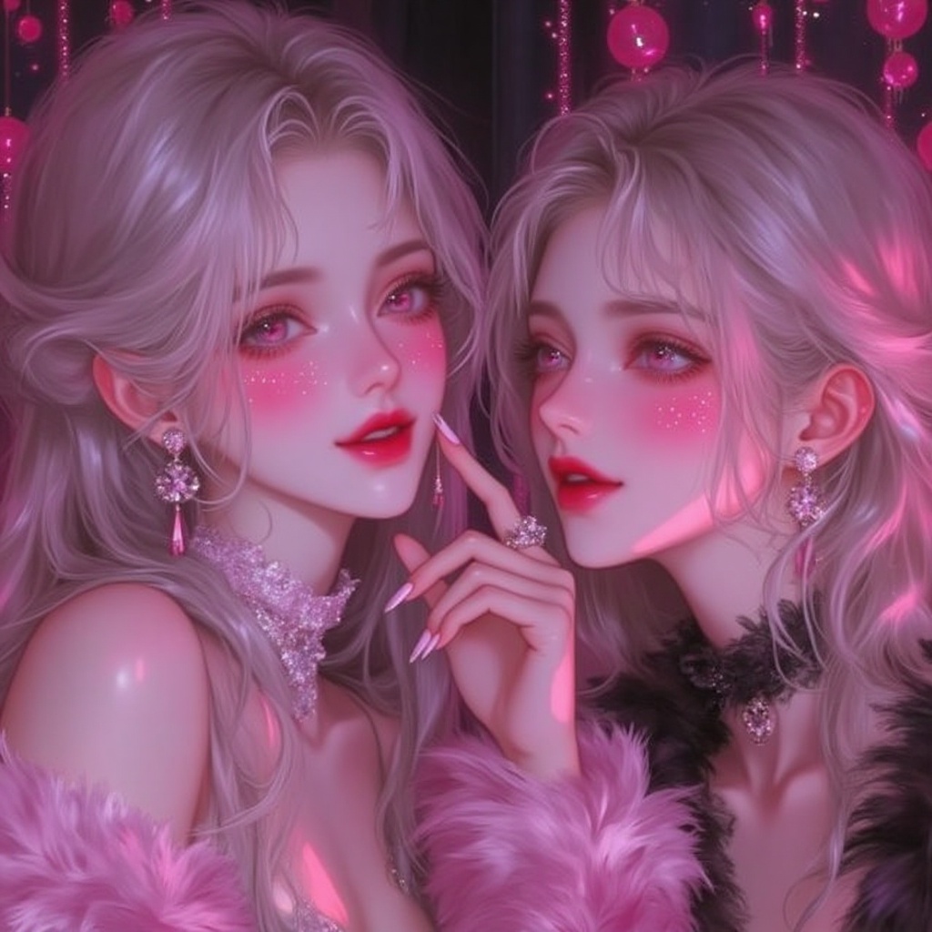 2girl,  noblewoman gossiping,  looking at viewer on Tensor.Art
