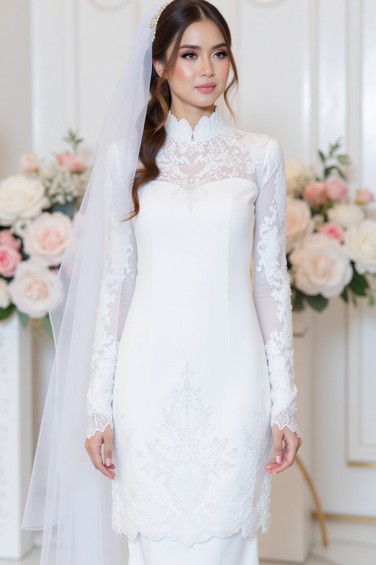 The woman in the image has a graceful and elegant appearance. Her face is delicate,  with soft,  refined features on Tenso...