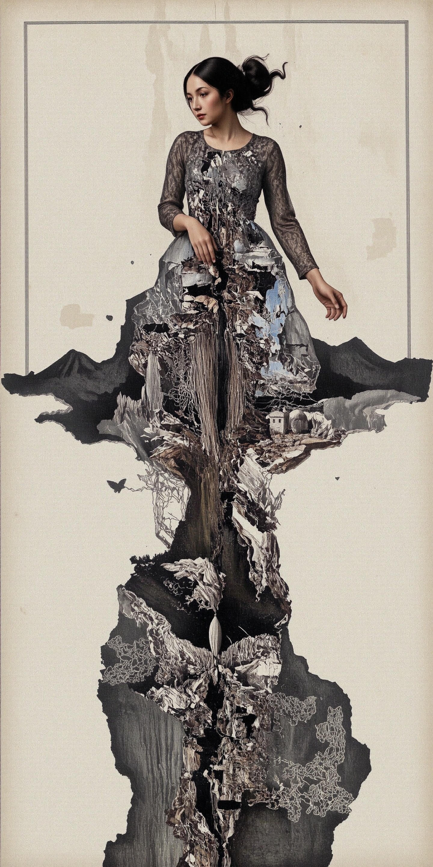Surreal digital illustration painting in the style of Asa CHEN,  image view,  beautiful girl in a gauze dress on Tensor.Art