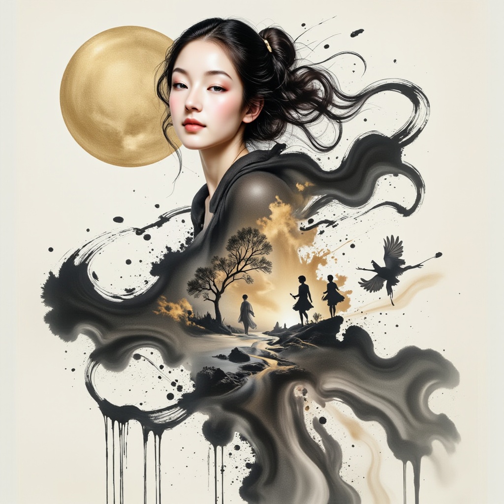 Surreal digital illustration painting in the style of Asa CHEN,  image view,  beautiful girl in a gauze dress on Tensor.Art