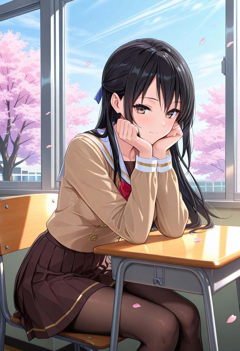 1girl,  solo,  sitting in an empty classroom on Tensor.Art