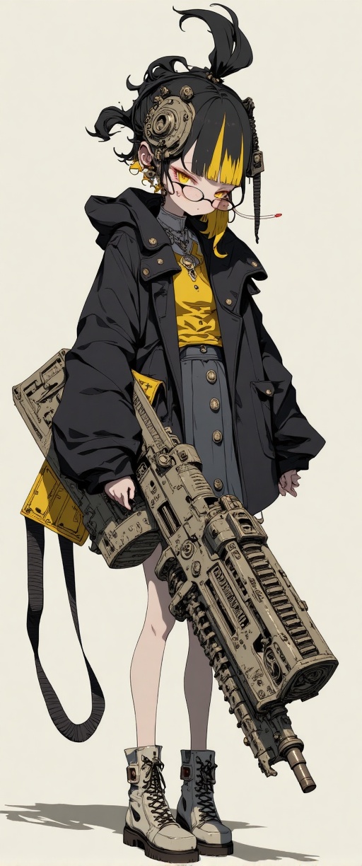 "A stylized,  anime-inspired female character with a half-black,  half-yellow hair on Tensor.Art