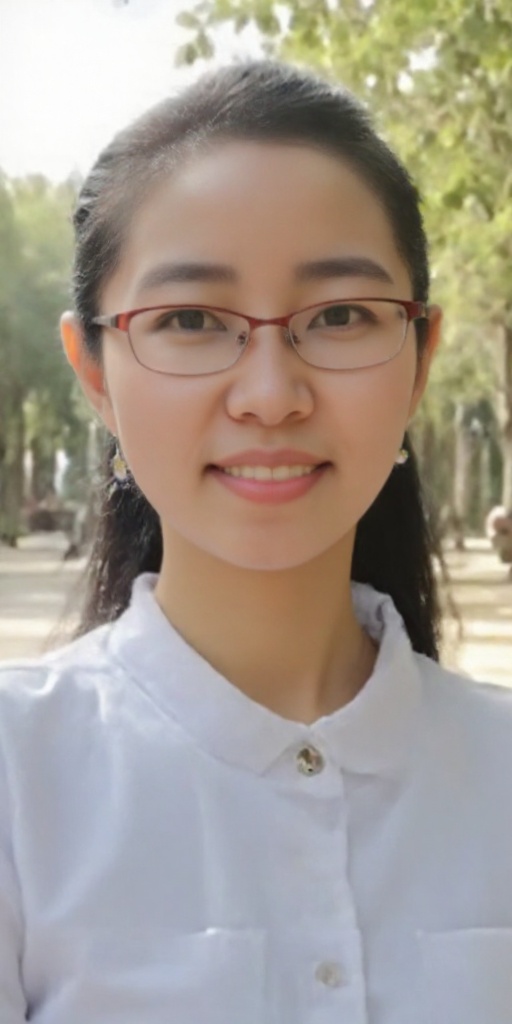 A photo of a very beautiful and pure Chinese girl named Qinqin at university,  with the background of the campus scenery,...