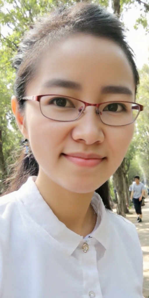 A photo of a very beautiful and pure Chinese girl named Qinqin at university,  with the background of the campus scenery,...