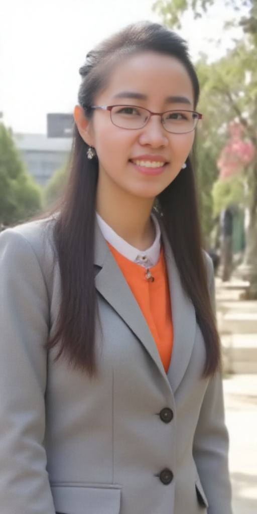 A photo of a very beautiful and pure Chinese girl named Qinqin at university,  with the background of the campus scenery,...