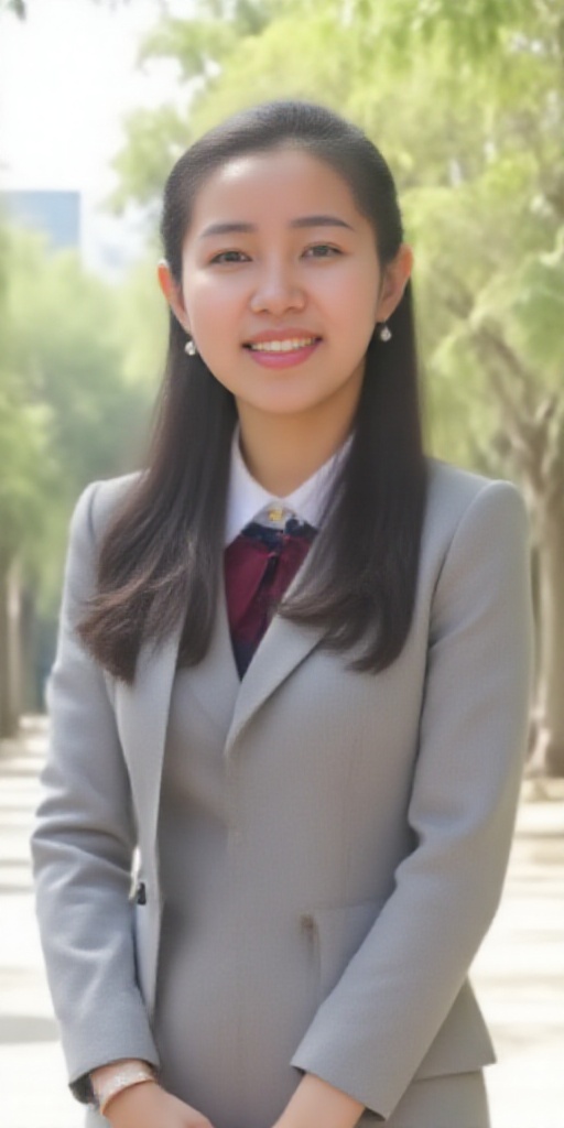 A photo of a very beautiful and pure Chinese girl named Qinqin at university,  with the background of the campus scenery,...
