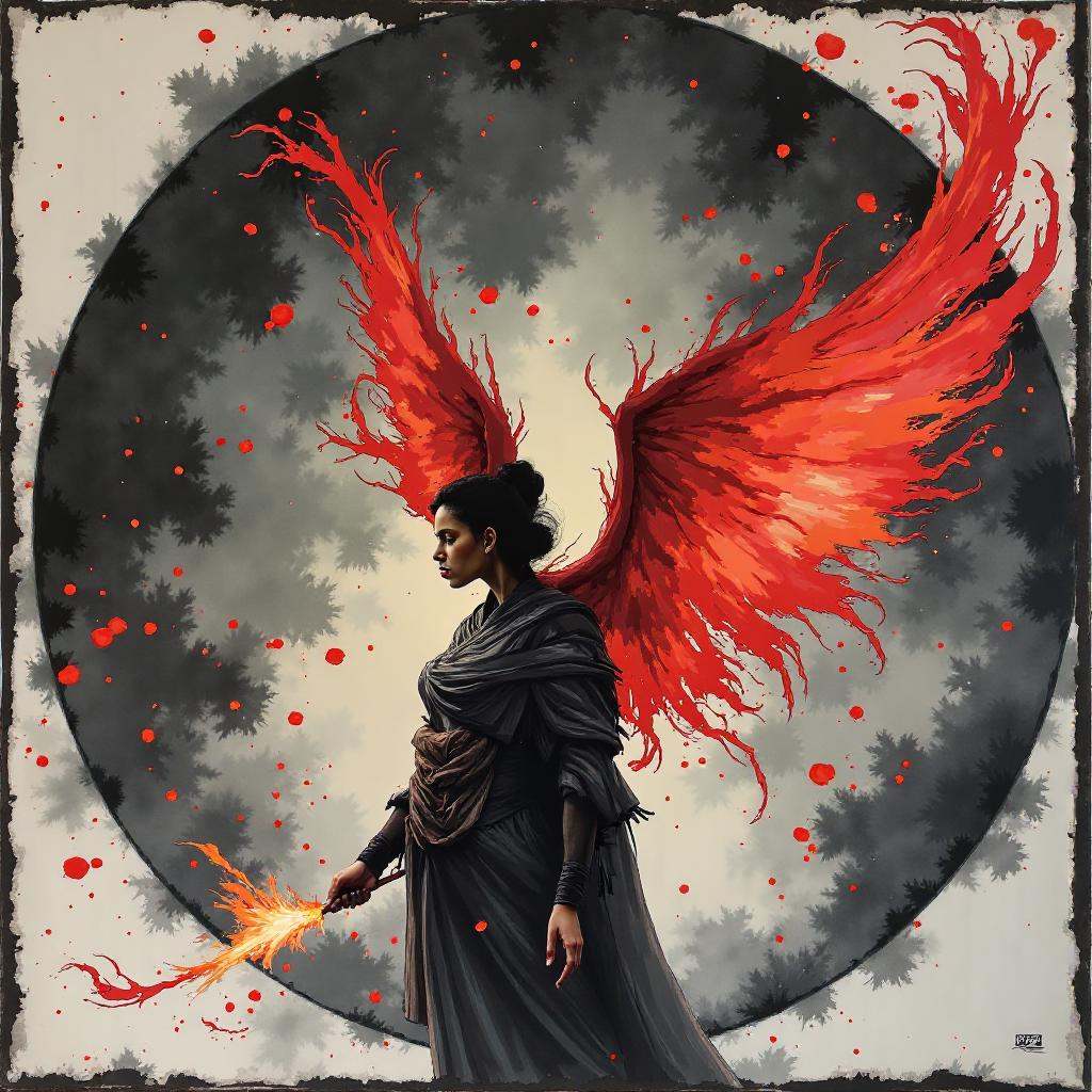 a red phoenix in the dark void,  detailed,  impressive on Tensor.Art