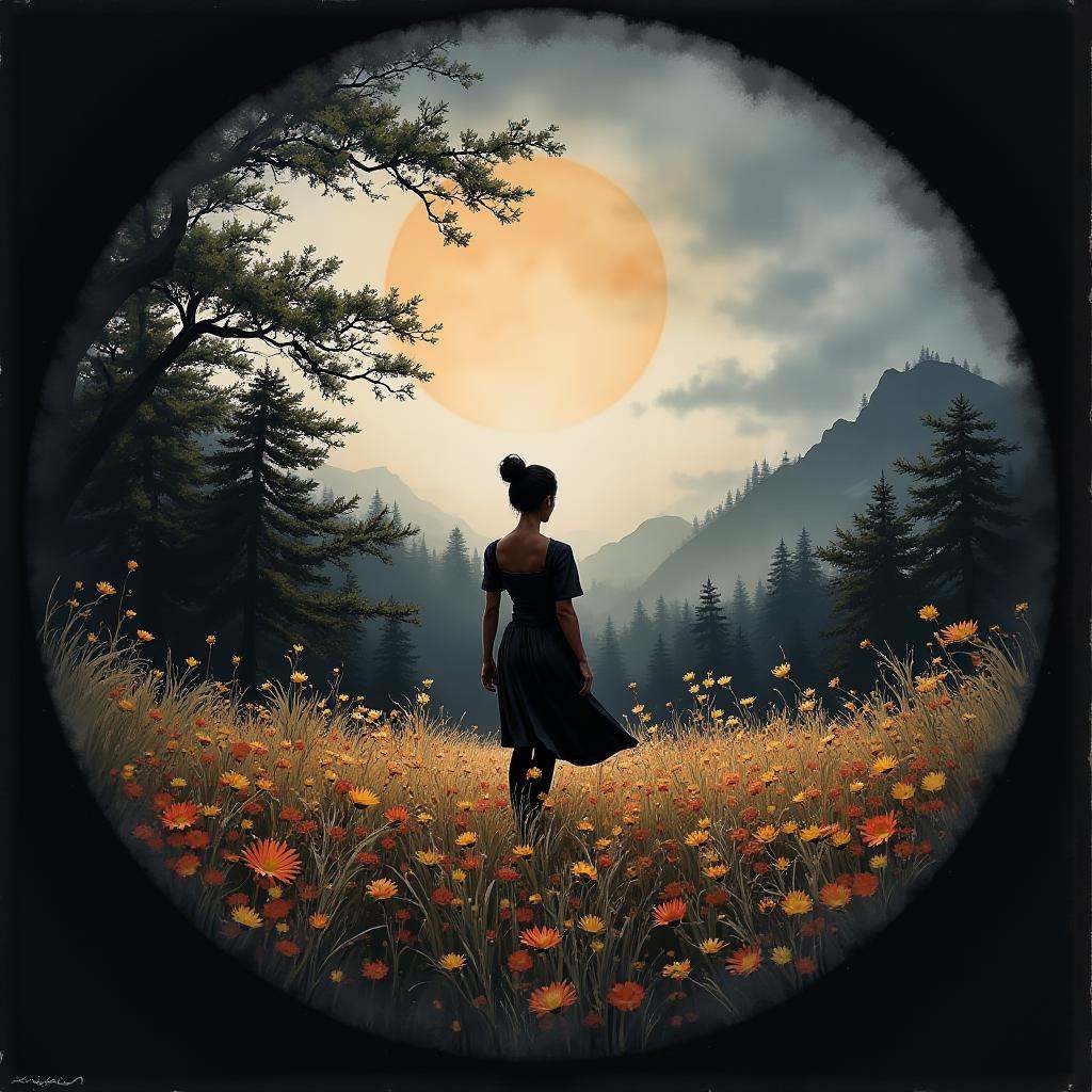 Black lighting,  buff lush hills,  meadow on Tensor.Art