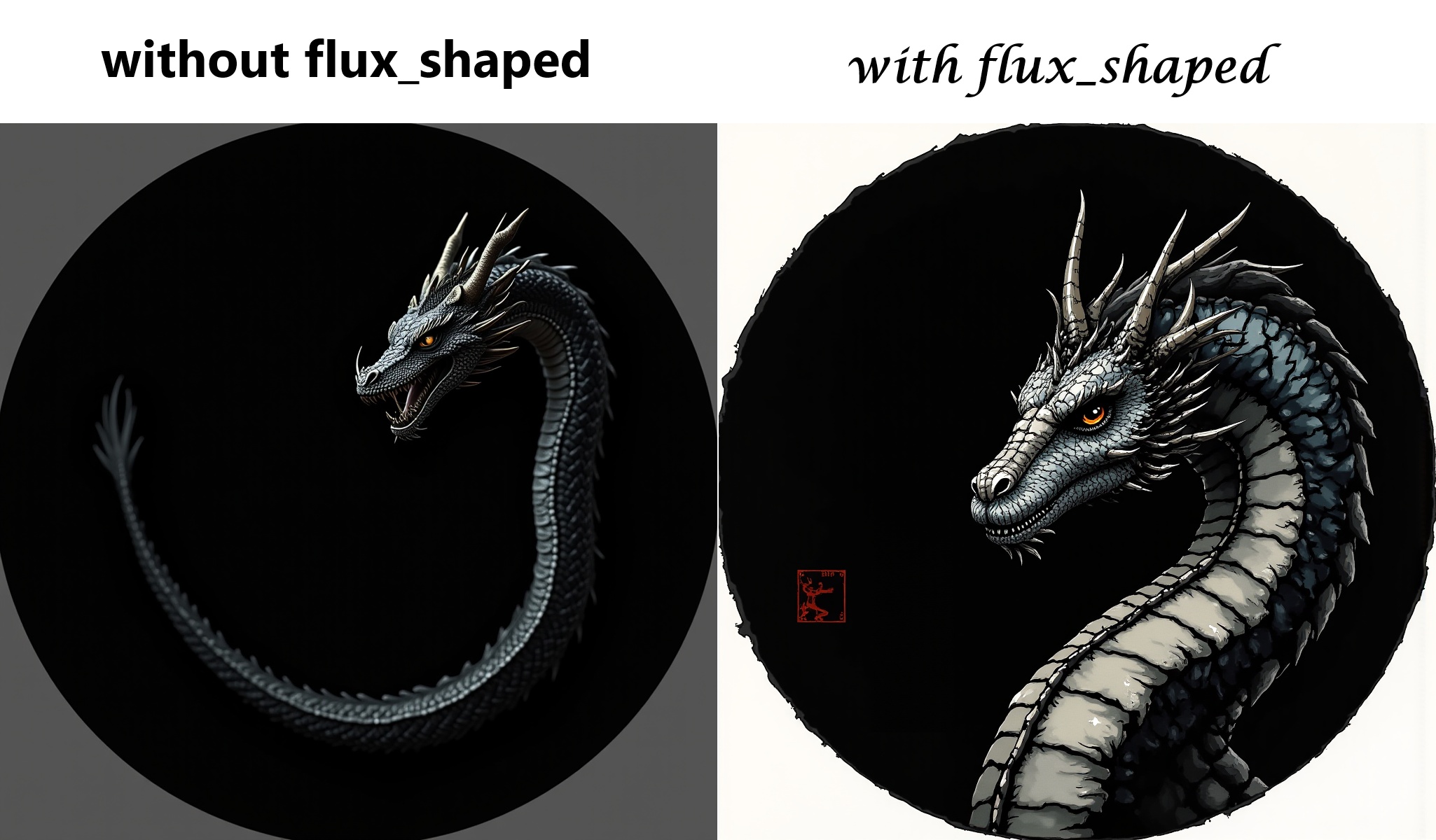 Create Samba image featuring a black circle as the focal point. Within this circle,  a Bewitching Gray dragon coils gracef...