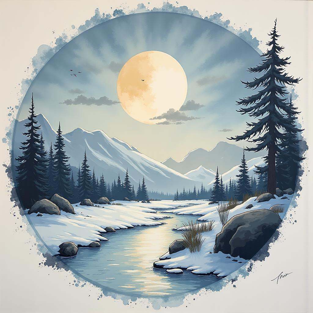 Digital art,  Folk Arctic tundra scenery,  Airbrush painting on Tensor.Art