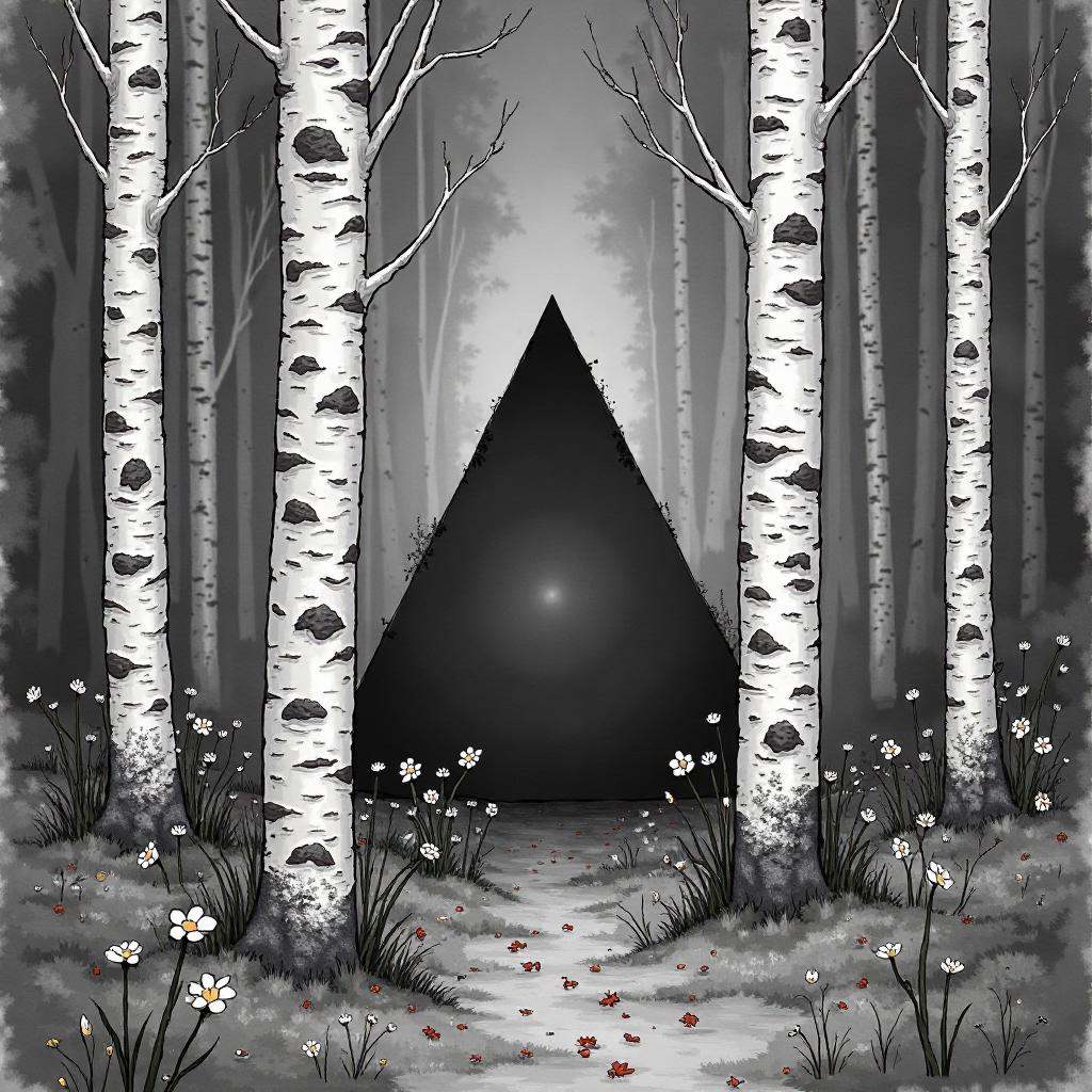 black and white birch tree scenery,  soft,  maximalism on Tensor.Art