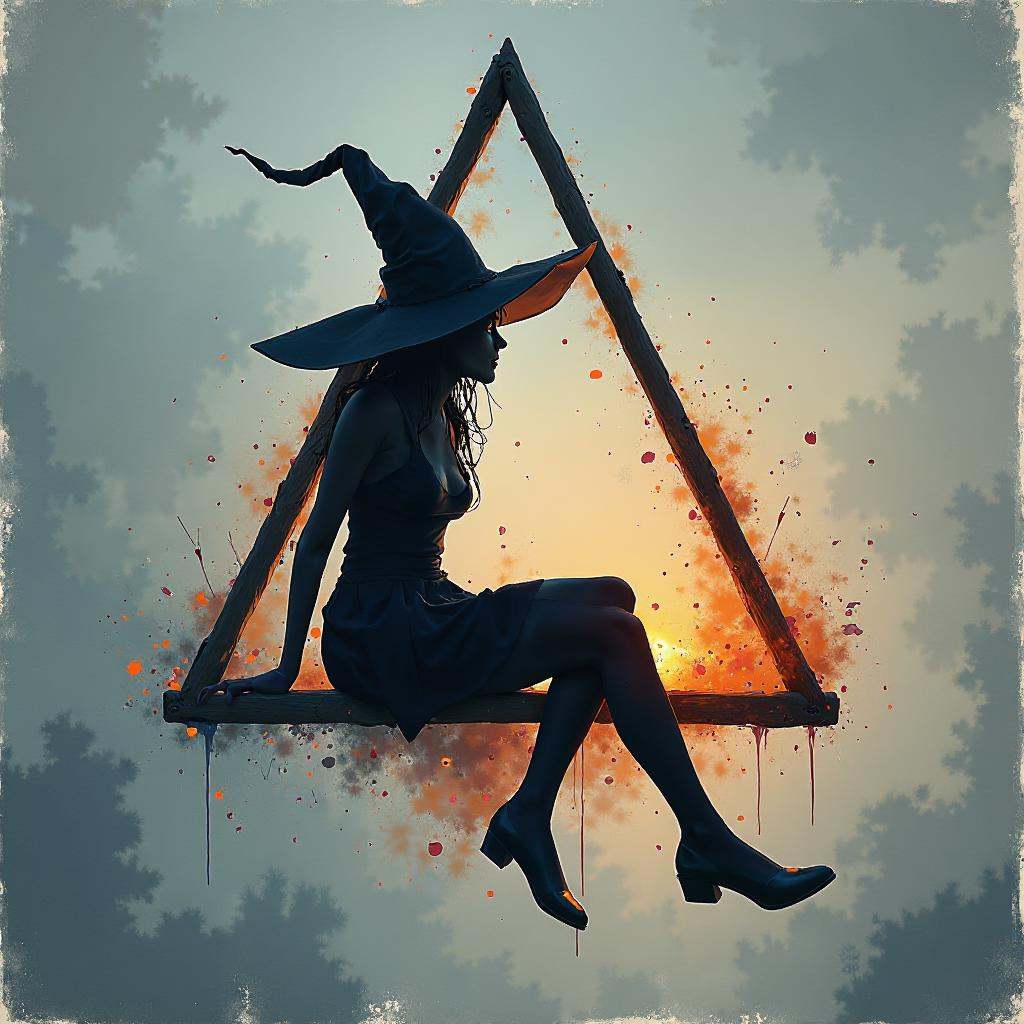 beautiful witch sitting on a triangle swing,  magical,  photorealistic illustration on Tensor.Art