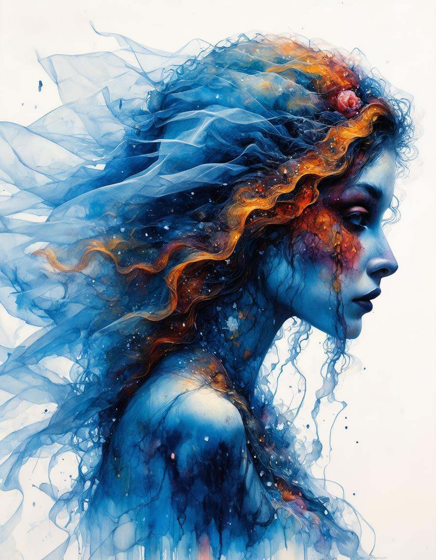 lady of the winter,  sexy and mysterious silhouette,  billowing transparent veil on Tensor.Art