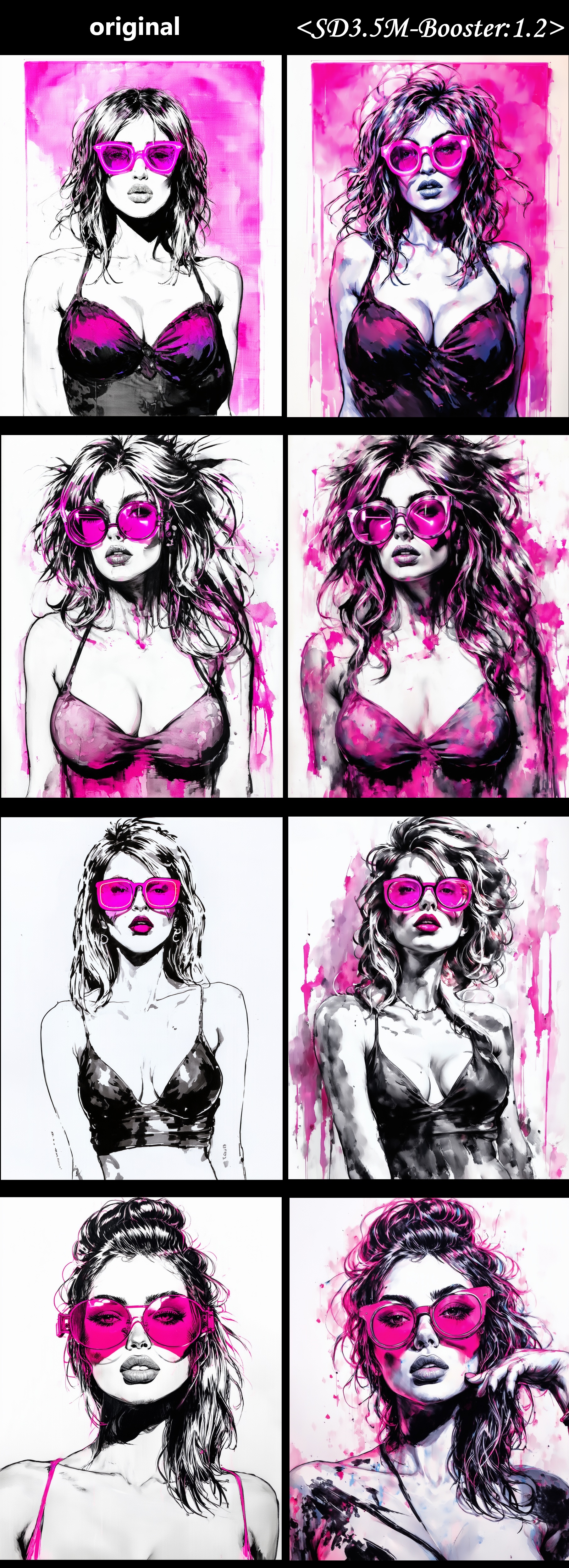 sexy woman with big breasts and neon pink glasses,  punk style,  detailed ink painting on Tensor.Art