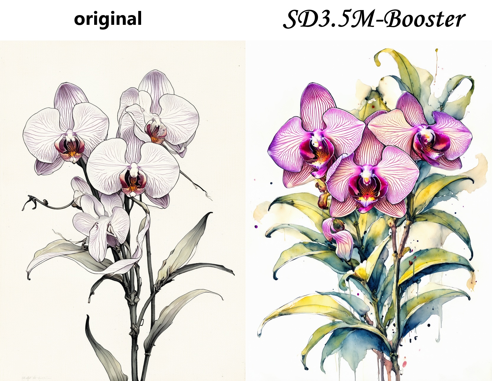 Twisted orchids,  beautiful,  ink painting on Tensor.Art