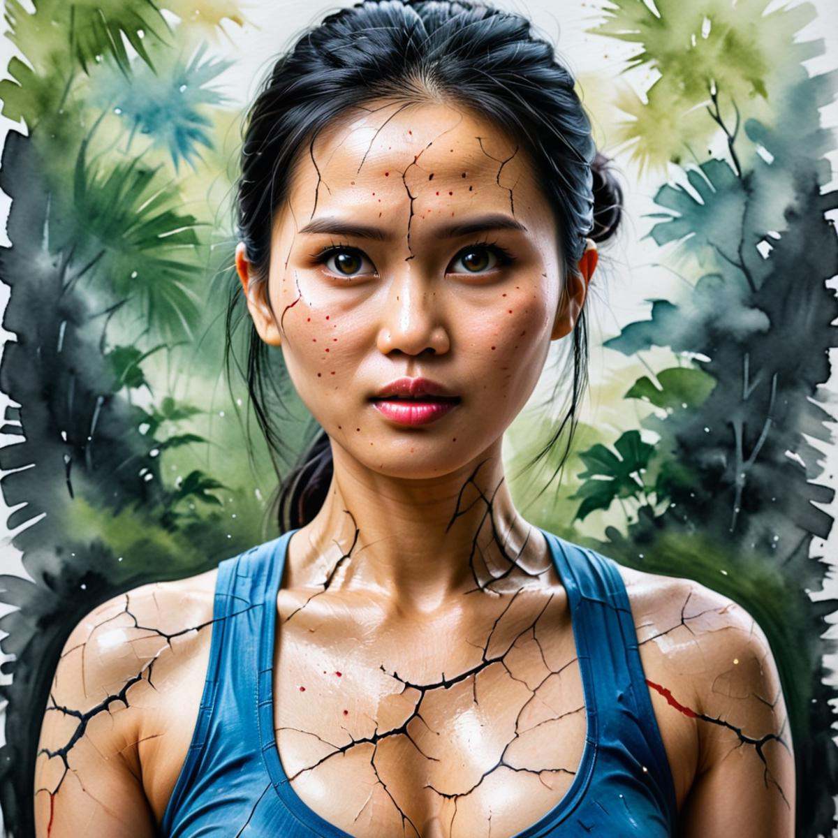 watercolor painting of busty vietnamese woman,  krawcked_skn on Tensor.Art