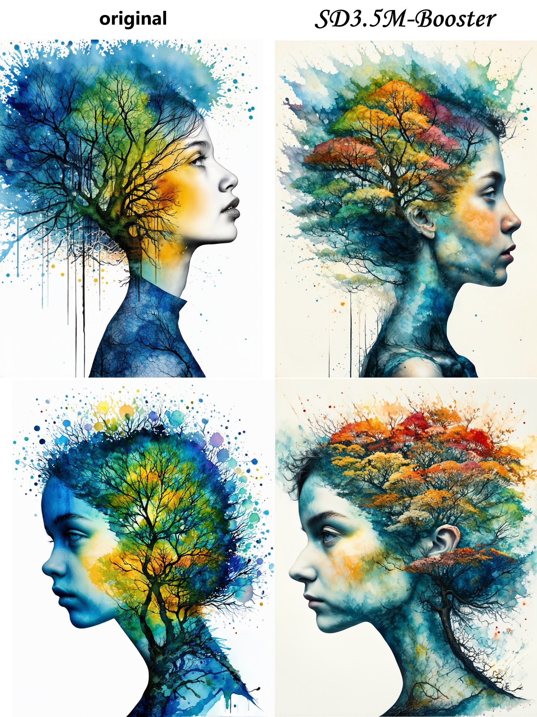 double exposure portrait of a beautiful girl and a hyperdetailed tree by Dave White,  Quentin Blake,  Andreas Lie on Tenso...