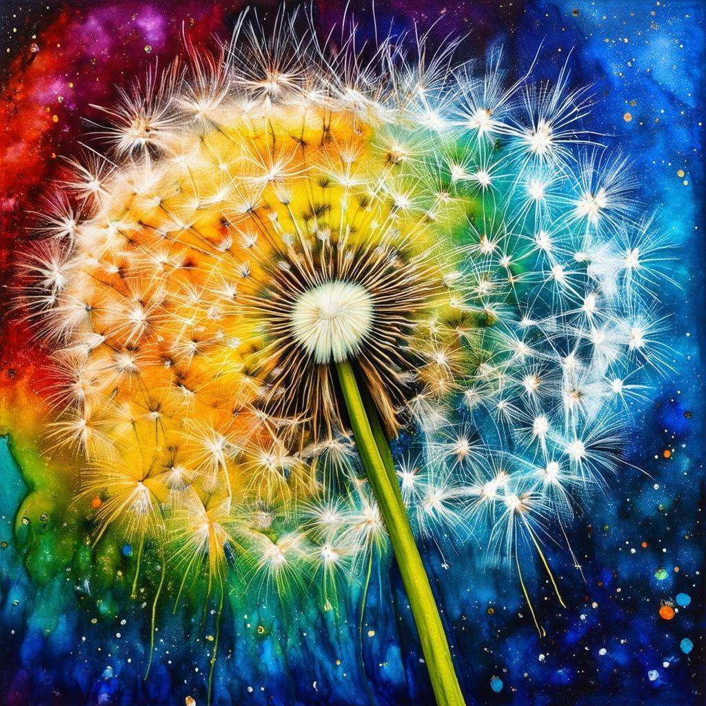 dandelion firework,  maximalism,  alcohol ink paint art on Tensor.Art