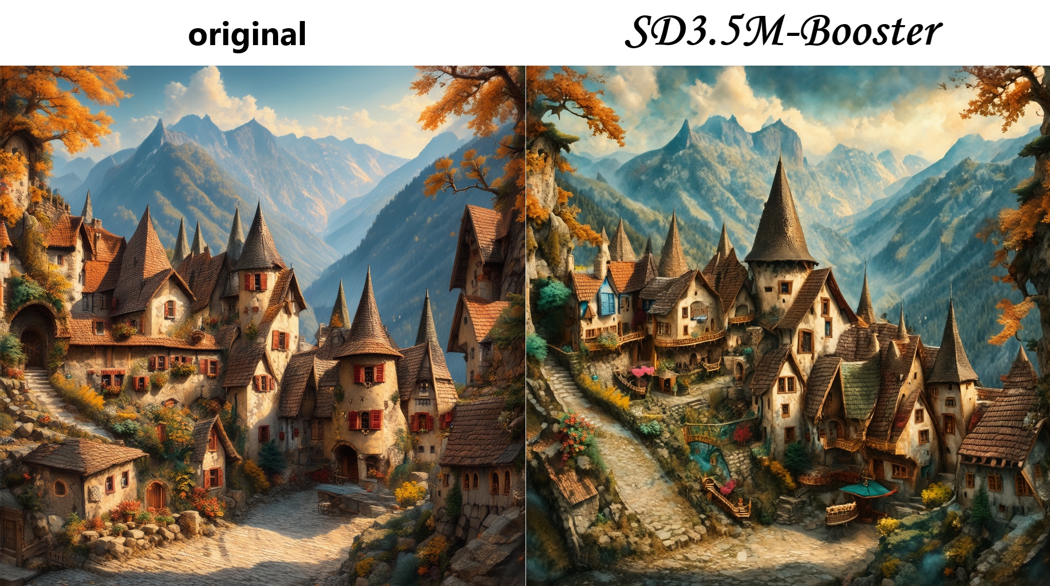 medieval village high in the mountains,  whimsical and wonderful,  soft light on Tensor.Art
