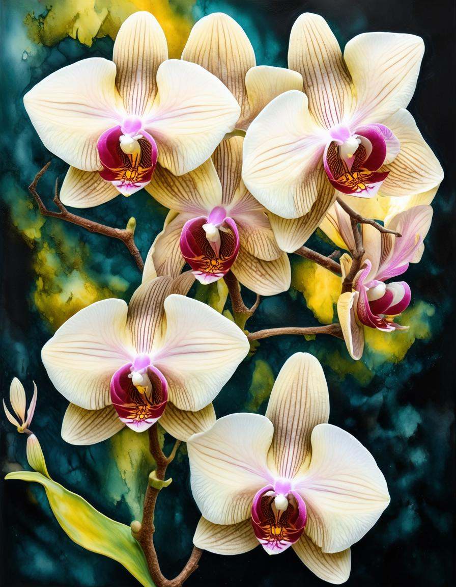 Twisted orchids,  beautiful,  ink painting on Tensor.Art